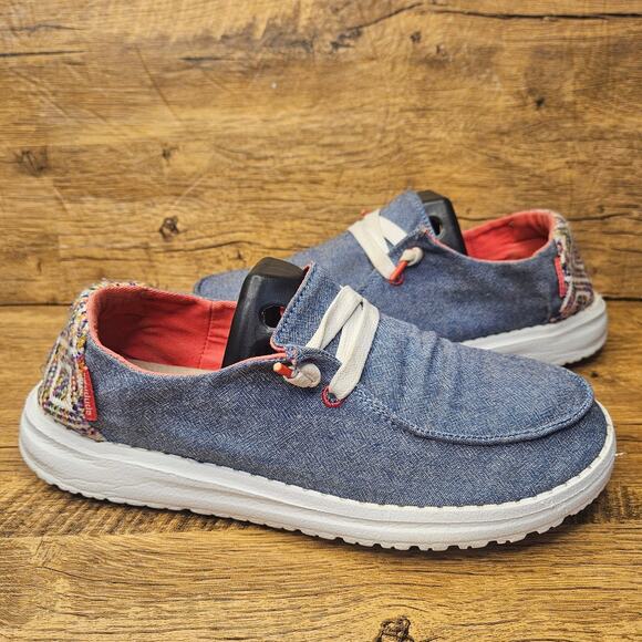 Hey Dude Wendy Playa Fiesta Limon blue denim slip on loafer shoe size 7 womens - Picture 2 of 10